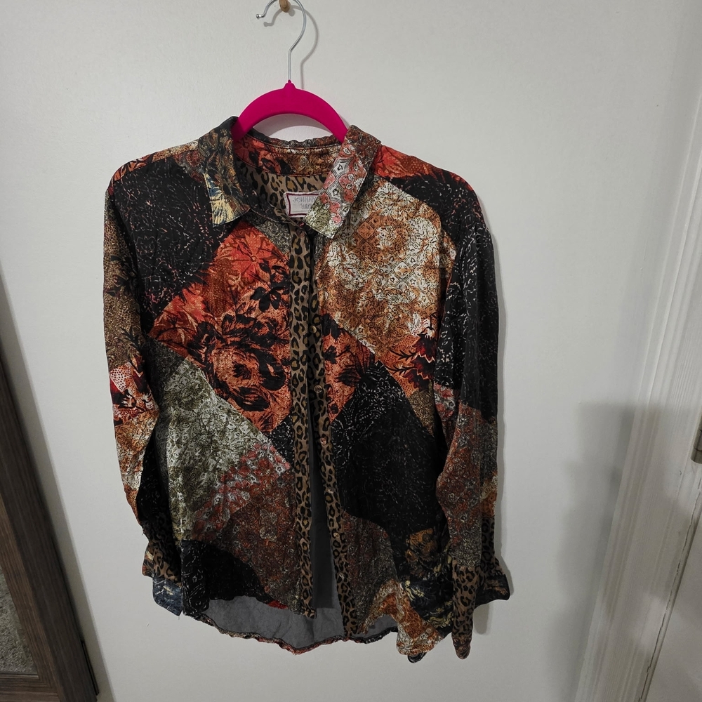 Johnny Was Multicolor Patchwork Button Down Shirt